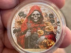 1OZ 999 FINE SILVER ROUND AMERICAN EAGLE HALLOWEEN CAPED SKULL AND PUMPKINS