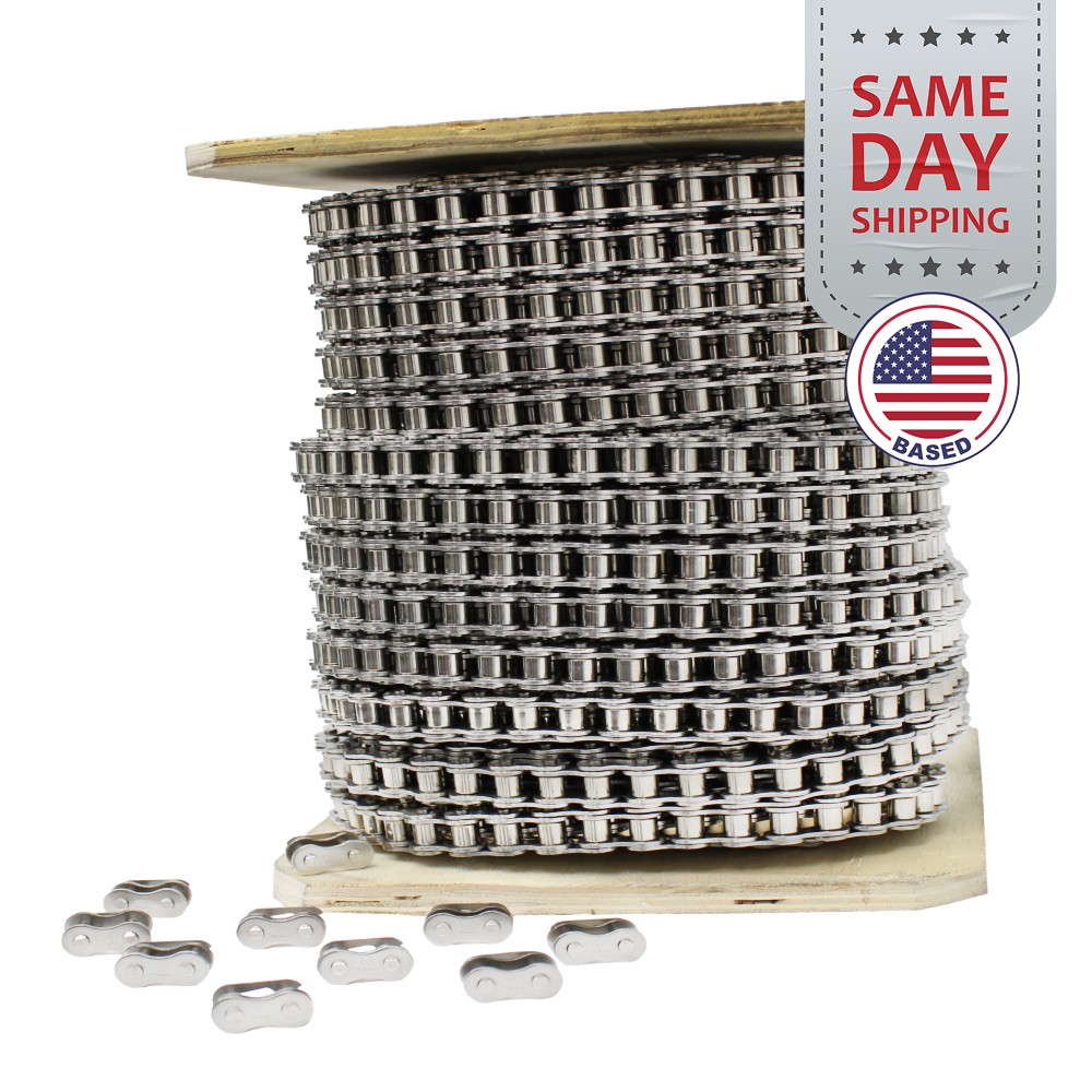 #40SS Stainless Steel Roller Chain x 100 feet + 10 Connecting Links