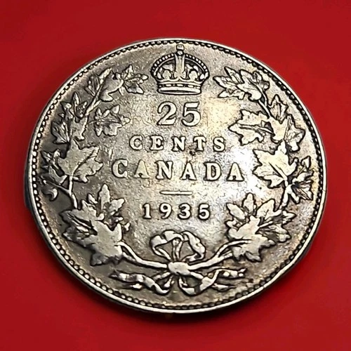 1935 Canada 25c Silver. 800 Quarter Circulated Nice Patina, Details and Rims
