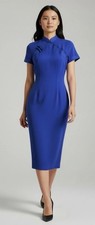 Vintage SHOMI Silk Cheongsam Dress Size 6 Blue Asian Style Mandarin Collar