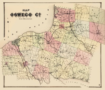Historic County Map - Oswego County New York - Burr 1866 - Vintage Wall Art