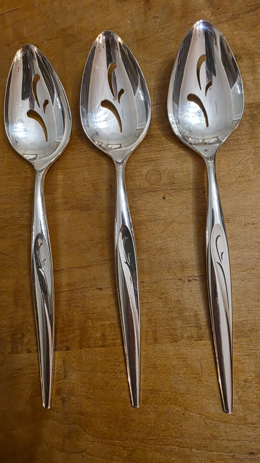 3 Oneida Community Flight Slotted Pierced Serving Spoon Silverplate