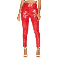 Tipsy Elves Red Sequin High Waisted Leggings, Women's Size Large, NWT