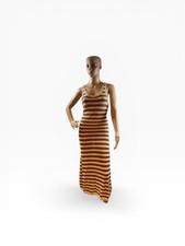 MANGO Women’s Beige Brown-open knit metallic striped maxi dress Size XS