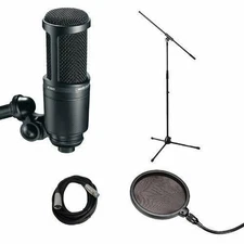 Audio Technica AT2020 Mic Stand+Pop filter+Cable Vocal Recording Studio Bundle