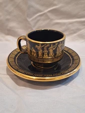 Greek Demitasse Black Tea Cup & Saucer ~ Hand Made in Greece  24k Gold 