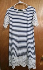 Tommy Hilfiger blue striped womens eyelet lace trim dress size M