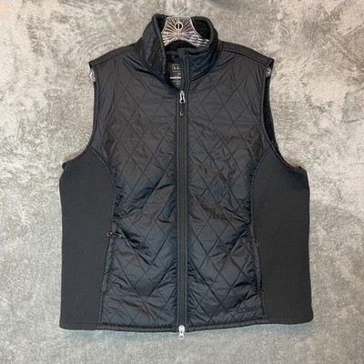 LL Bean Women Black Quilted Stretch Side Panels Soft Fuzzy Fleece Lined Vest 2X