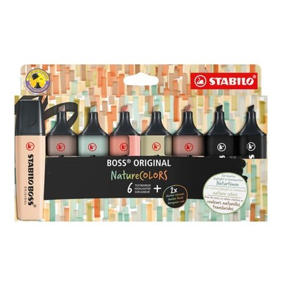 Highlighter - STABILO BOSS ORIGINAL NatureCOLORS - Pack of 8 Colours Pack of 8 A