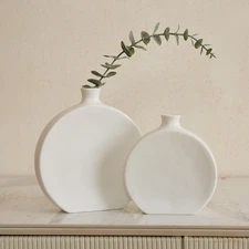 White Ceramic Vase Set of 2, Boho Vase for Decor, Matte Frosted Texture Finish,M