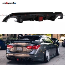 Gloss Black Rear Bumper Diffuser Lip W/Brake Light For 2014 2015-17 Infiniti Q50