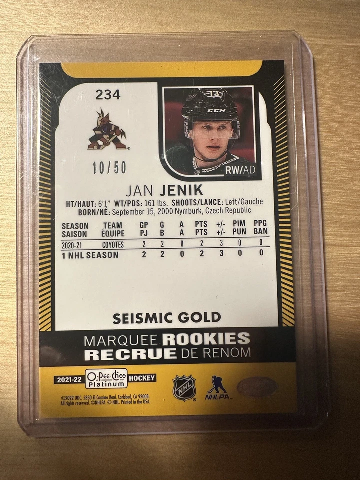 2021-22 O-Pee-Chee Platinum Seismic Gold Marquee Rookies Jan Jenik #234 /50 - Image 2 of 2