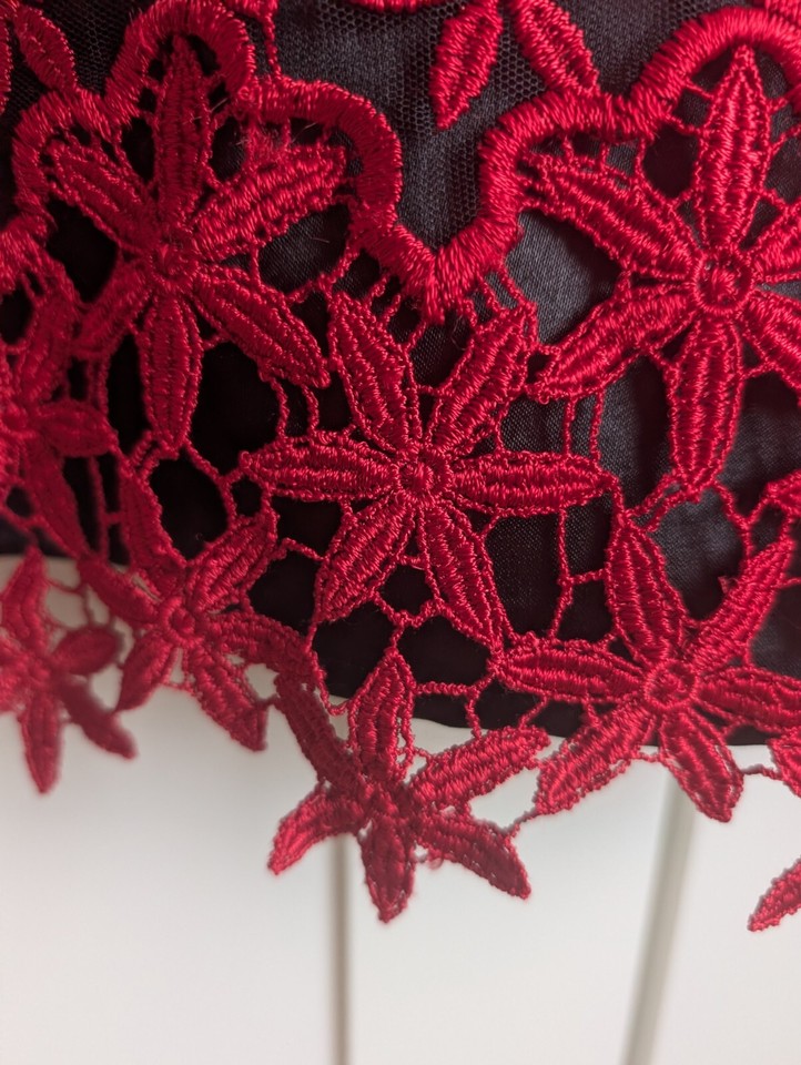 Roman Black Strappy Lined Dress With Red Embroidered Flowers Size 16