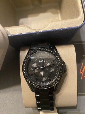 Fossil ES4519 Women's Riley Quartz Black Stainless Steel Watch 38mm