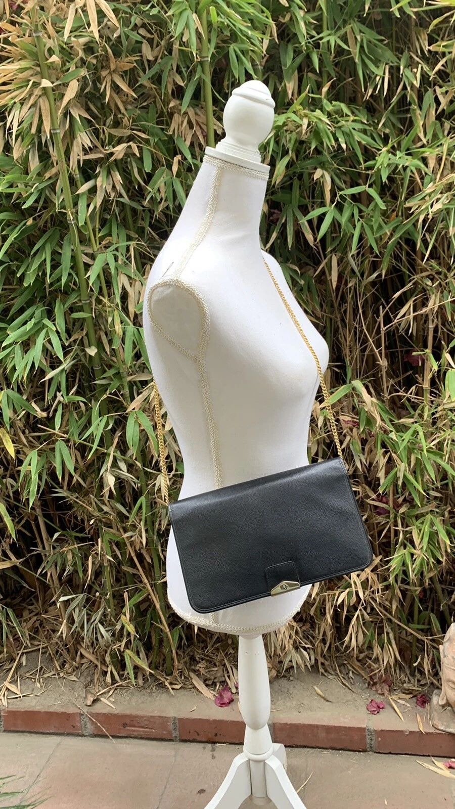 Vintage CHRISTIAN DIOR lien chaîne bidirectionnel cuir noir sac bandoulière et pochette