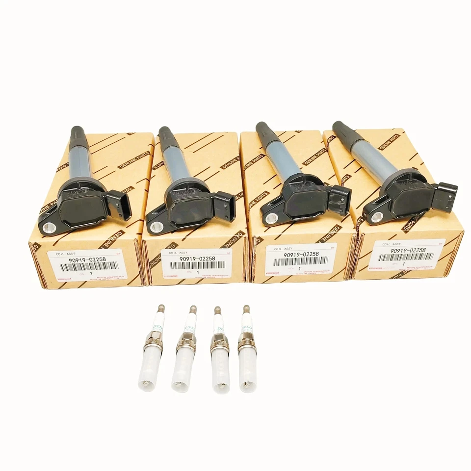 4PCS Denso OEM 90919-02258 Ignition Coils Spark Plugs For Toyota Corolla Prius Foto 2 de 4