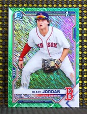 BLAZE JORDAN  -  2021 BOWMAN CHROME PROSPECT GREEN SHIMMER REFRACTOR #BCP71