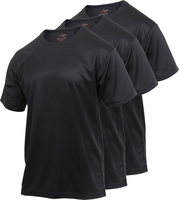 3 Pack Black Solid Quick Dry Moisture Wicking Performance Army T