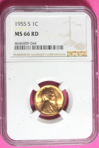 1955 S 1C MS 66 RD NGC LINCOLN WHEAT CENT #B33936