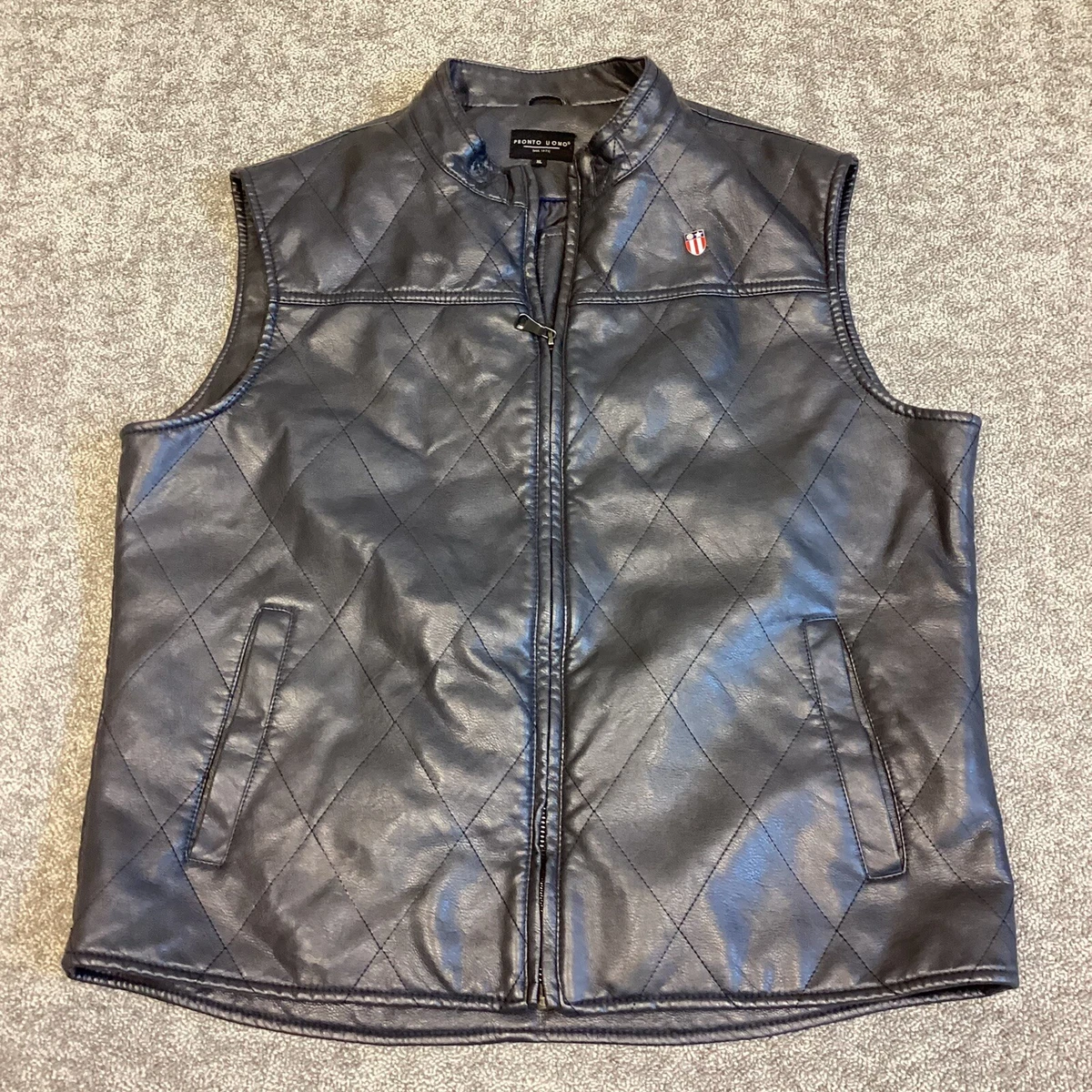 Pronto Uomo Mens PU Leather Mens Vest XL Navy Blue eBay