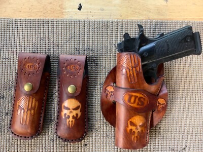 アクセサリー left-hand.leather Handmade Leather LEFT HAND 1911 Holster & 2 mag pouches Punisher