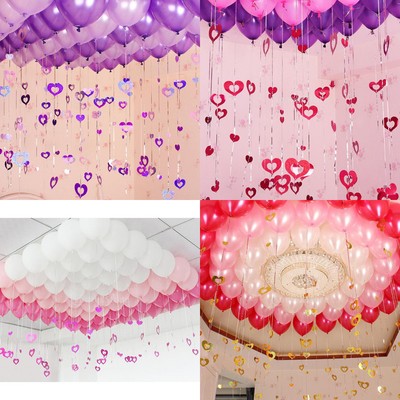 100 Glitter Plastic Hearts Hanging Balloon Swirls Tinsel Ceiling Party Decor Ebay