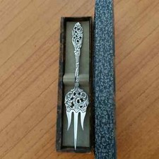Antique Dutch Gero Zilvium 90 Silver Ornate Pickle Fork in original box