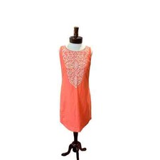 Eliza J. Linen Blend Dress with Embroidery, Coral, Sz 4P, EUC