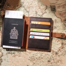 Genuine Leather Passport Holder Buisness Travel Wallet Slim ID Card Cover Case