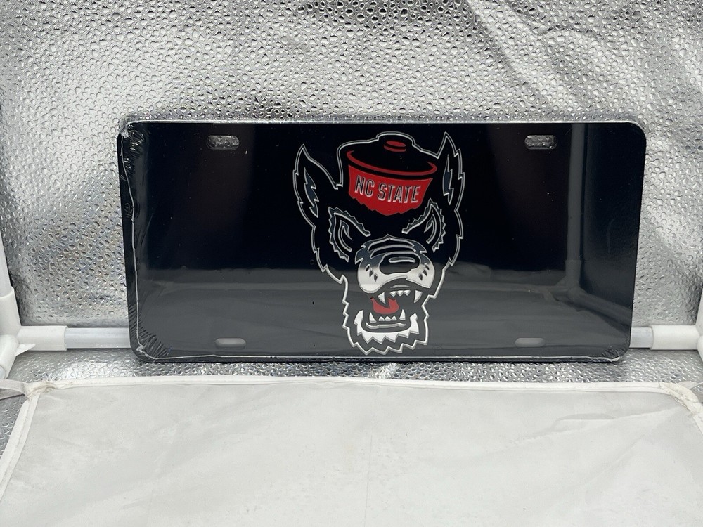 NC State Wolfpack NCAA Black Mirrored Laser-Cut License Plate