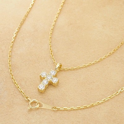 EYEFUNNY Diamond Cross Design Necklace K18YG with Box | eBay