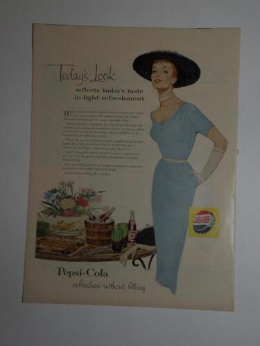 Magazine Ad* - 1954 - Pepsi - lady in blue dress - Picture 1 of 1