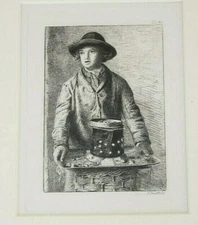F. Smallfield Etching "Boy Holding Tray"  B/W