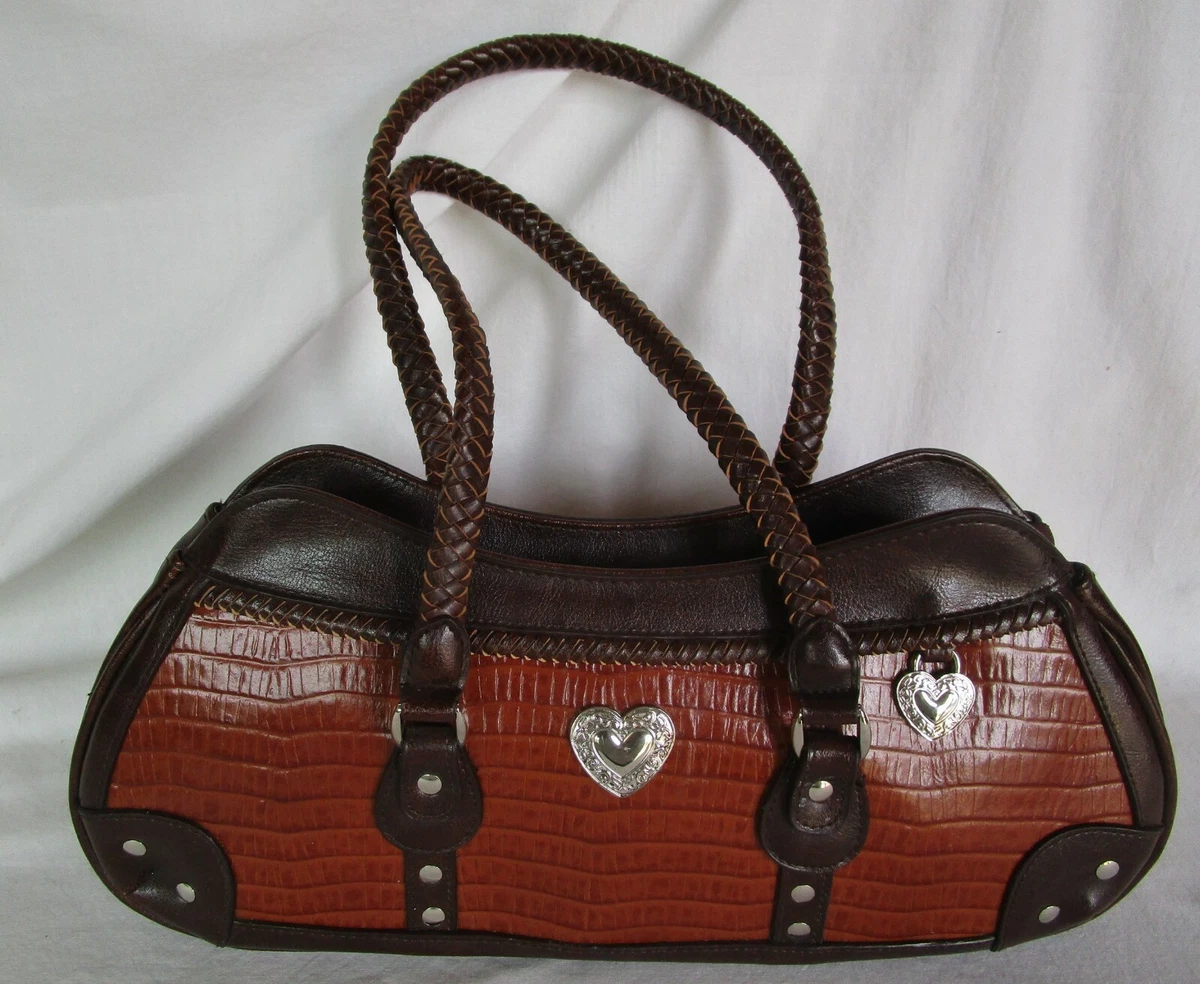 Western Style Purse Handbag w Braided Handles Silver Tone