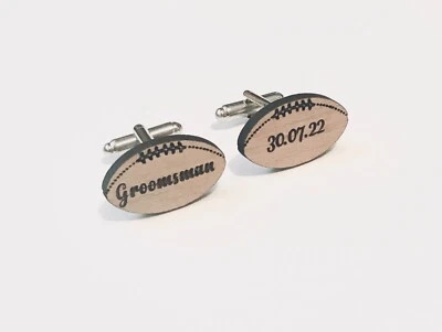 ALBA LASER PRODUCTS Personalised Rugby Ball Wedding Cufflinks Engraved With Role & Date & Gift Bag