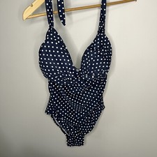 Mountain Warehouse Womens Rouched Halter Swimsuit Navy Polka Dot Size 12 NWT