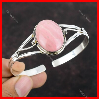 Valentines Sale 925 Silver Oval Pink Opal Gemstone Bezel Sister Bangle Bracelet