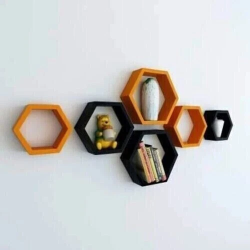 Natural Wooden Wall Mount Set Box Stand Wall Shelves Stylish Shelf Set of 6