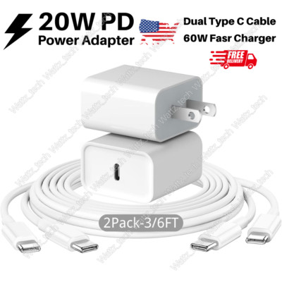 20W USB-C Fast Charger Adapter for Apple iPhone 15 16 17 Pro Samsung PD Cable