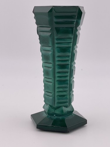vintage czech malachite glass vase 4"