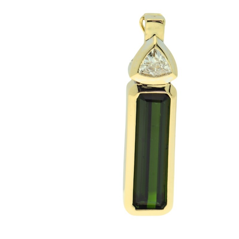 14k Yellow Gold Rectangular Green Tourmaline & Di… - image 2