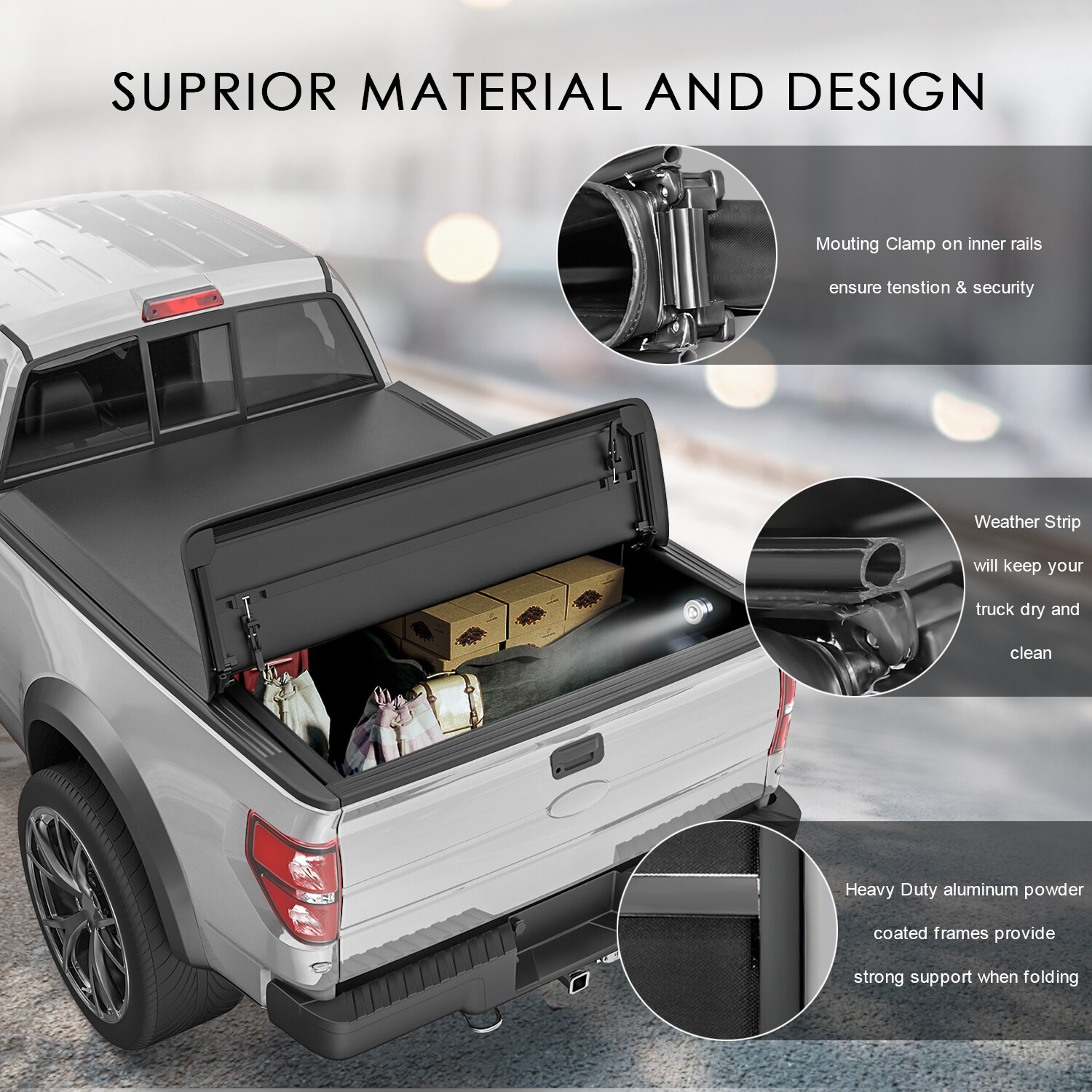 Buy MOSTPLUS Tri-Fold Soft Truck Bed Tonneau Cover On Top Compatible With 2015 2020 Ford F 150 F 150 Bed 3 Fold Styleside 5 5 Ft Feet Bed