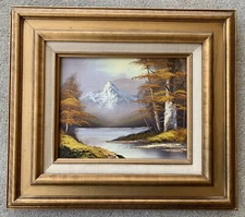 Vtg Oil Painting Expressionist Modernist Mountain Lake Landscape Signed MCM