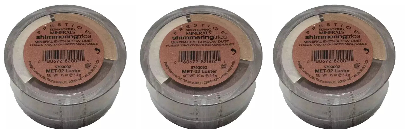 Lot 3 Prestige Minerals Shimmering Trios Eye Shadow Dust MET-02 Luster