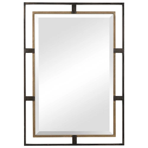CARRIZO INDUSTRIAL INSPIRED XL 32" DIMENSIONAL IRON WALL VANITY MIRROR 09711 - Picture 1 of 6