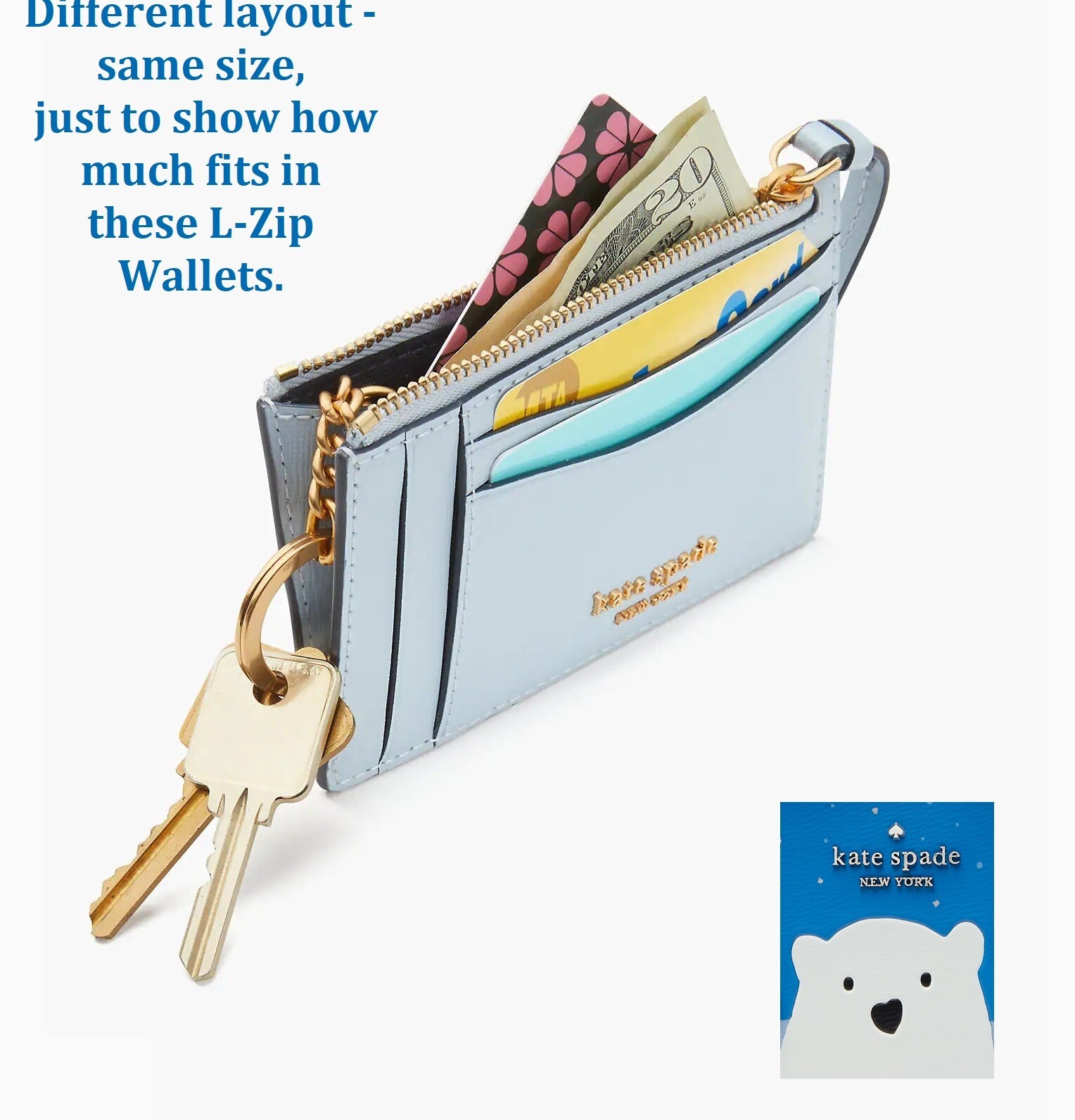 99⭐Kate Spade Arctic Friends Polar Bear LZip Darcy Wallet Key Fob