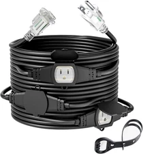 25FT 12 Gauge Outdoor Power Extension Cord,Four Outlet Cable.Multiple Evenly-Spa