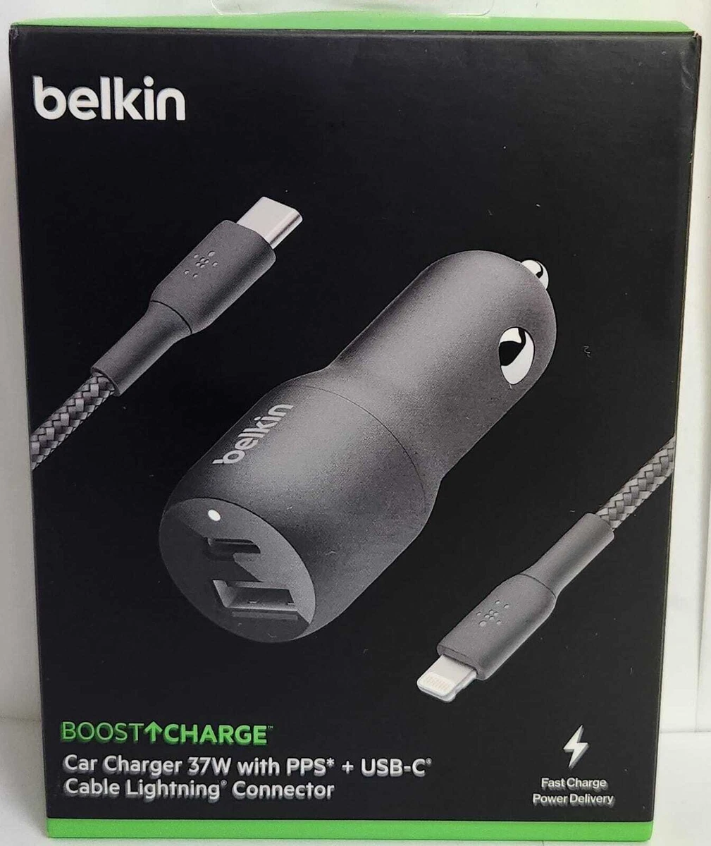 Belkin 37W Dual Port Fast Car Charger With 3.3ft USB-C Cable Included Usb C 25w Pps Port Usb A 12w Port Galaxy S23 S23 Ultra Note20 Iphone 15 14 13 12 11