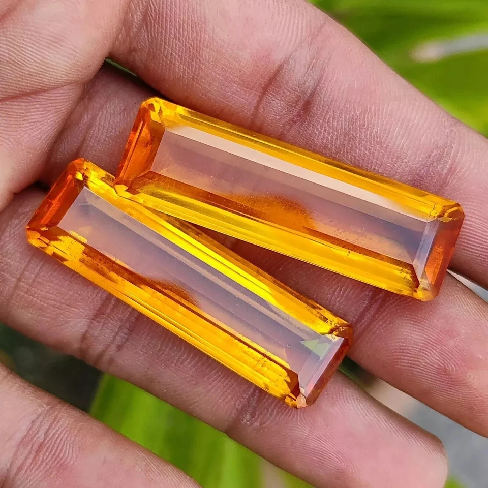 Lote de 2 piezas de piedras preciosas sueltas de topacio corte esmeralda amarillo brasileño certificado 96 quilates Foto 3 de 4