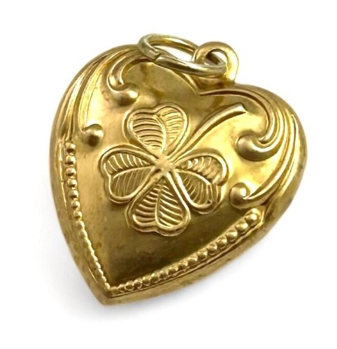 Vintage Charm Lucky Heart Dainty Pendant Brass Stamping Charm Lucky Clover